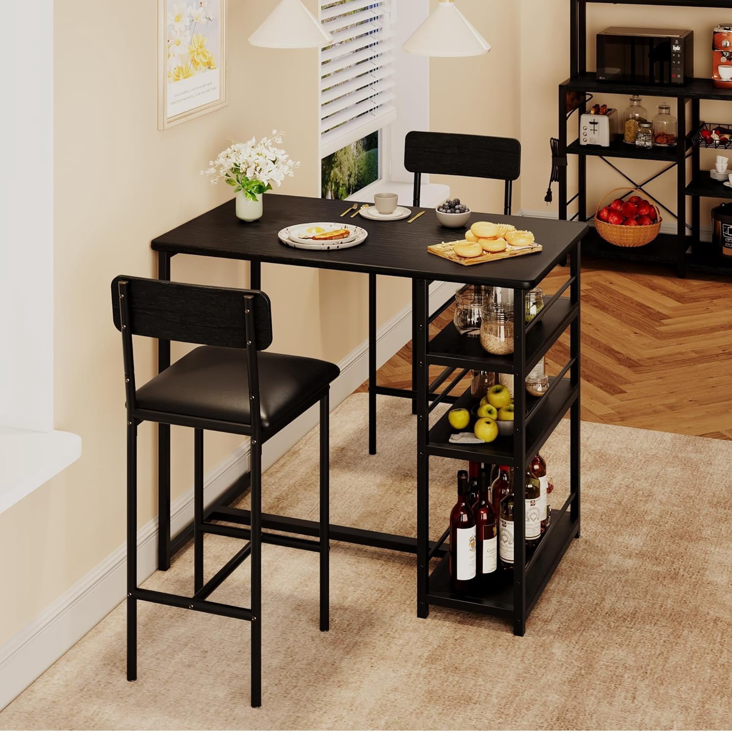 3 Bar-Height Tables and Chairs, Small Dining Table for 2, Breakfast ...