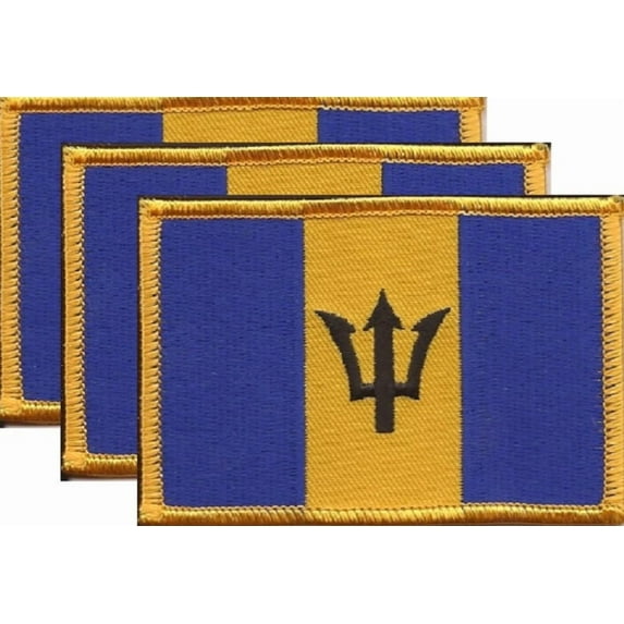 3 Barbados Flag Patches, Embroidered Iron On or Sew On, Measures 3.50" x 2.25"