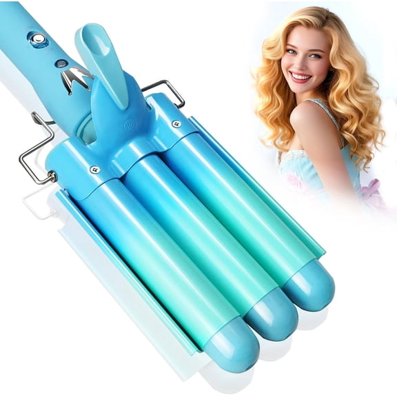 3 Barrel Curling Iron Hair Crimper: Birthday Gifts for Women - Dual Adjustable Temperature Three Hair Waver - 1 Inch Ceramic Curler Wand (Blue)