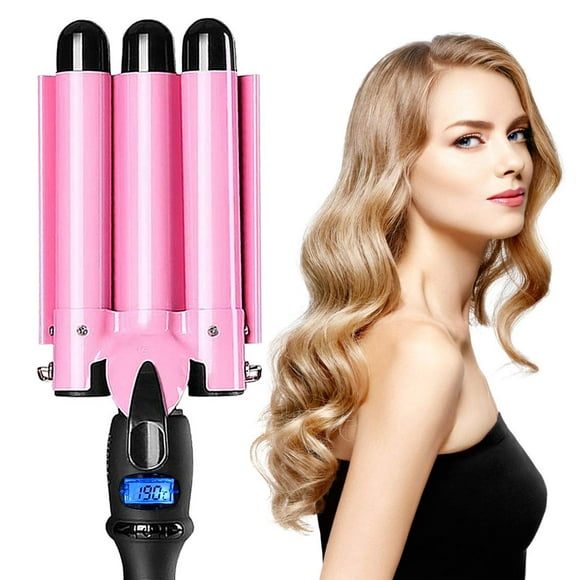 3 Barrel Curling Iron Wand Hair Crimper with Dual Voltage, 1 Inch Hair Waver Iron with LCD Temp Display, Ceramic Tourmaline Crimper Hair Iron, Hair Curler Temperature Adjustable