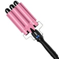 thumbnail image 1 of 3 Barrel Curling Iron Wand, Jungle Wave 1" Ceramic Triple Barrels Hair Crimper with LCD Display, Gift for Mother's Day, Pink, 1 of 10