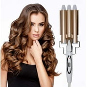 3 Barrel Curling Iron Wand-Triple Hair Waver for Beach Waves Set, 1 Inch Ceramic Tourmaline Triple Barrels, Hair Waving Styling Tools Champagne Gold