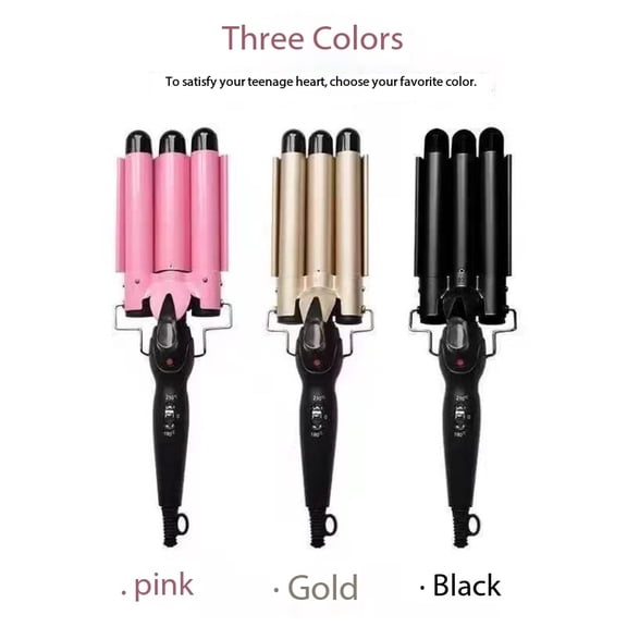 3 Barrel Hair Curling Iron - 2025 new Triple Wave Curler for Beachy Waves, Egg Curls & Water Ripple Styling(Color: Black Barrel Diameter: 22mm)