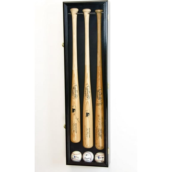 3 Baseball Bat Display Case Cabinet Holder Wall Rack w/UV Protection - Lockable