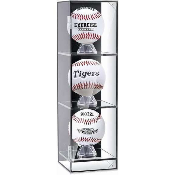 3 Baseball Display Case Cabinet Wall Mount Clear Acrylic Ball Shadow Box for Baseball Tennis Ball Box with Removable Ball Stand Holder Collector Memorabilia Autograph Display Box