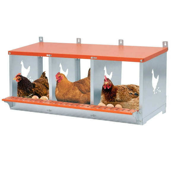 3-Bay  Heavy-Duty Galvanized Steel Nest Box In Orange With Compartments For Hens And Ducks Easy Egg Collection,Coconut Fiber Pad Included
