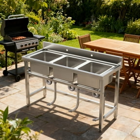 3-Bay Stainless Steel Sink Free Standing Utility Sink Kitchen Sink 3 Compartment Sink 304 Grade Laundry Tub Culinary Sink 51 Inch 9.5in H Rectangular with Legs for Garage, Laundry Room