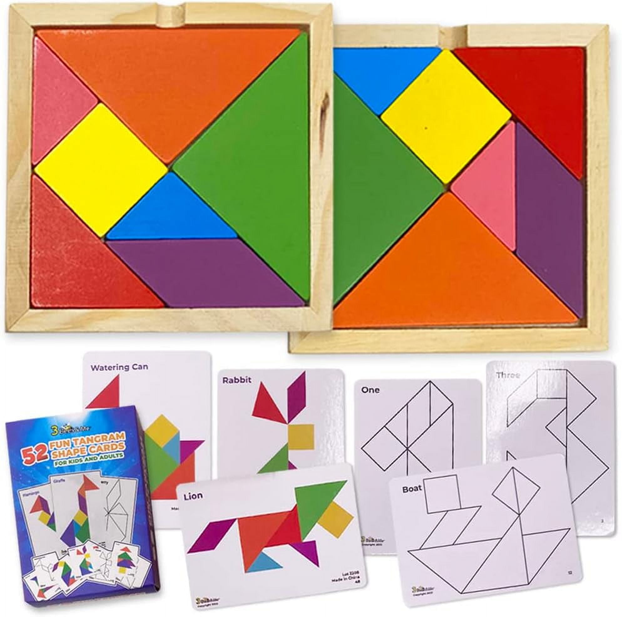 3 Bees & Me 2 Wooden Tangram Shapes Puzzle Toys with 52 Pattern Cards ...