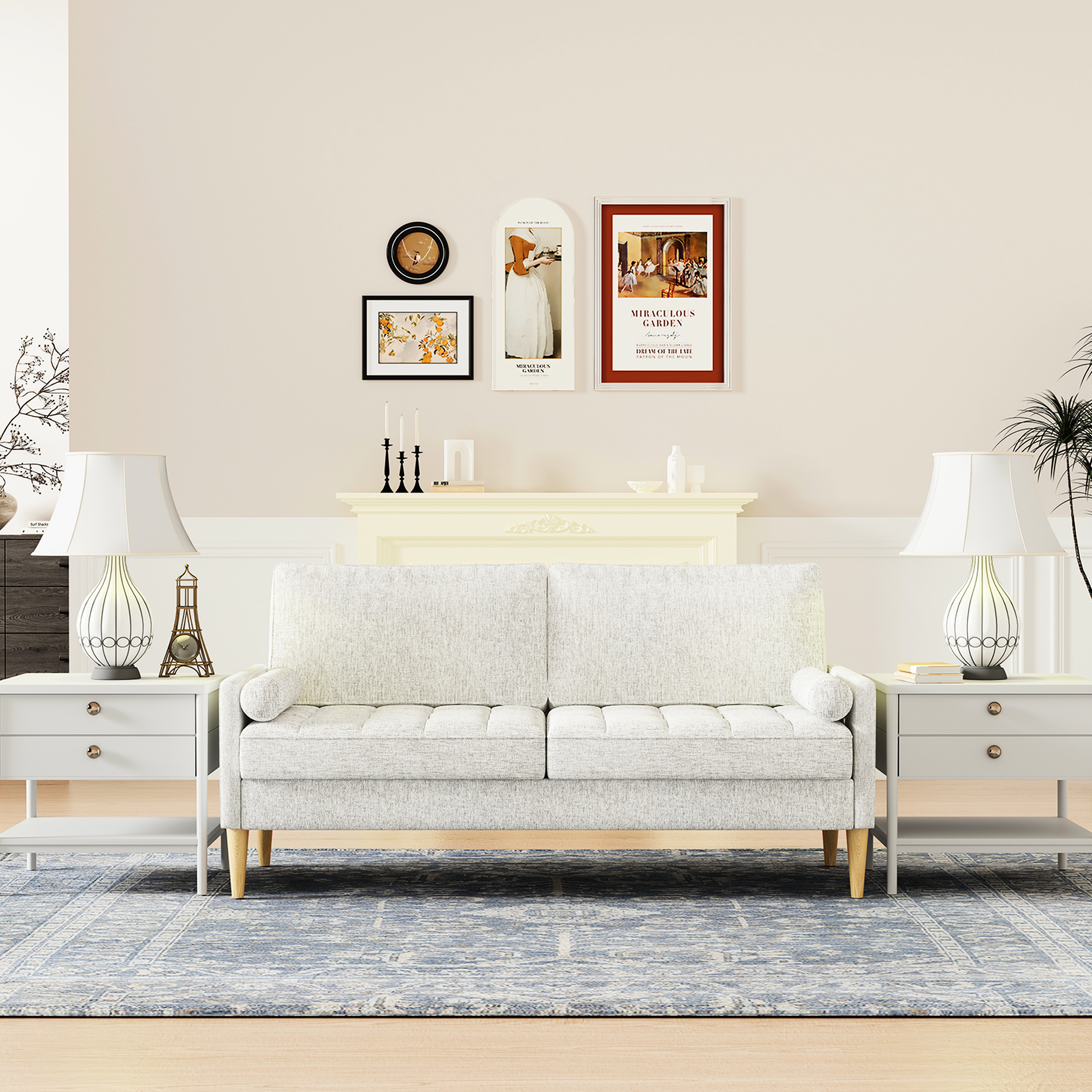 Picture of 3 In Beige - Comfortable For Small Spaces, Bedroom, Living Room. Linen ...