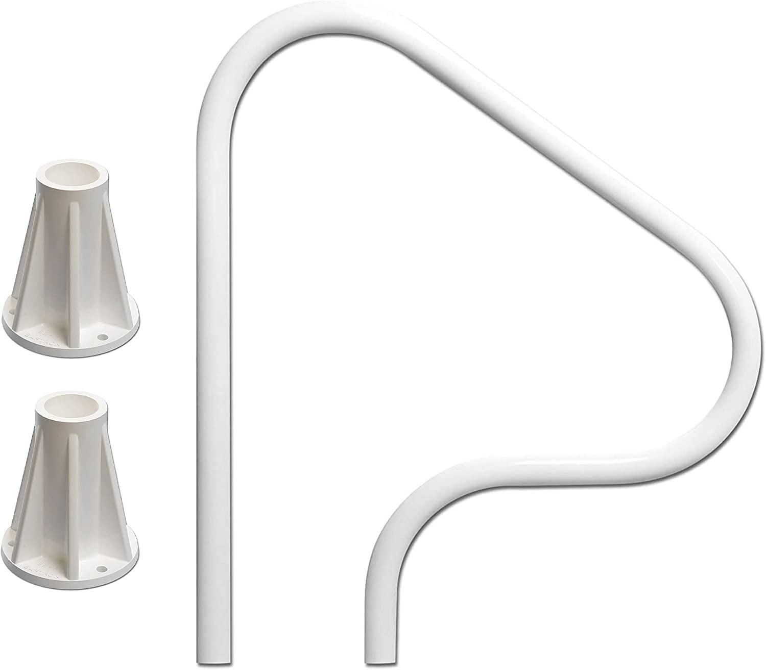 3 Bend Return to Deck Polymer Swimming Pool Handrail, White & Pool