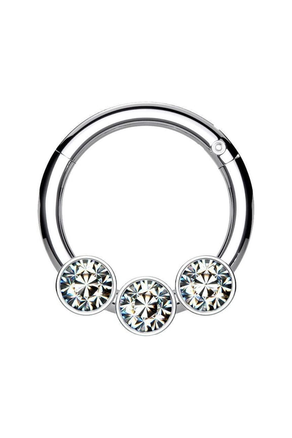 3 Bezel Set Crystals on Surgical Steel Hinged Segment Hoop Rings