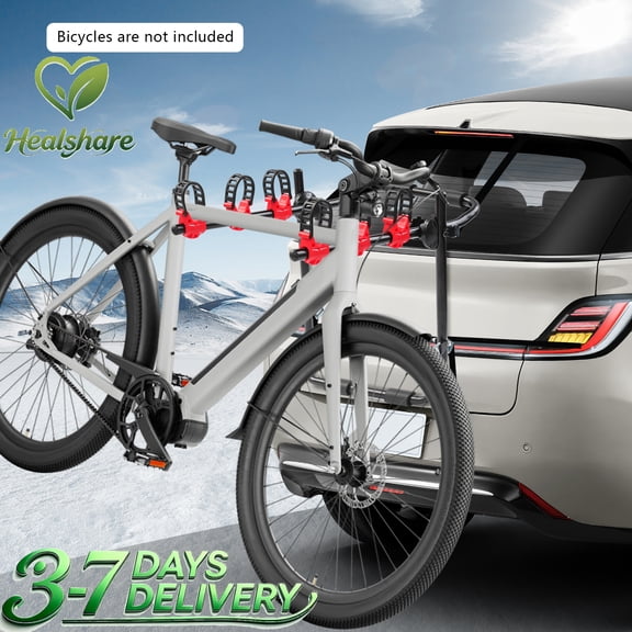 3 Bike Trunk Mount, Car Bike Rack Trunk Mounted, Non-Elastic Nylon Straps & Iron Buckles, Strong Durable, Thick Bumper Foam Pad Anti-Scratch, Smooth Rounded Edges, Easy Install, for Car SUV Sedan