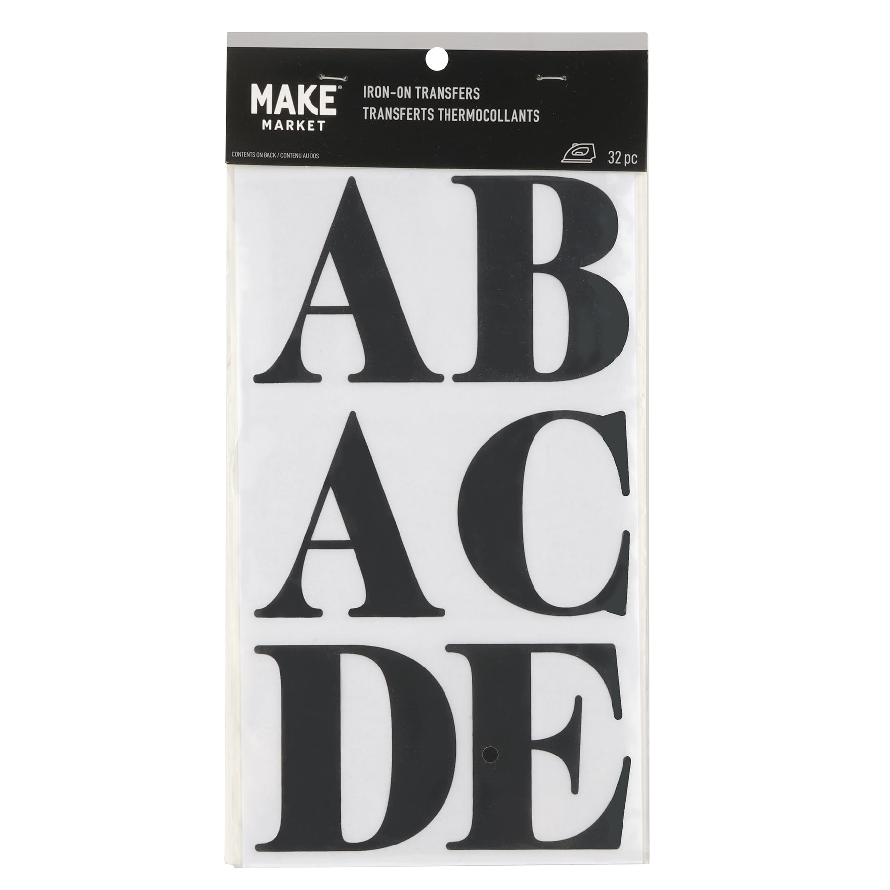 3" Black Alphabet Iron-On Transfers by Make Market â€“ Plastic Letters for DIY Apparel & Accessories - 6 Pack