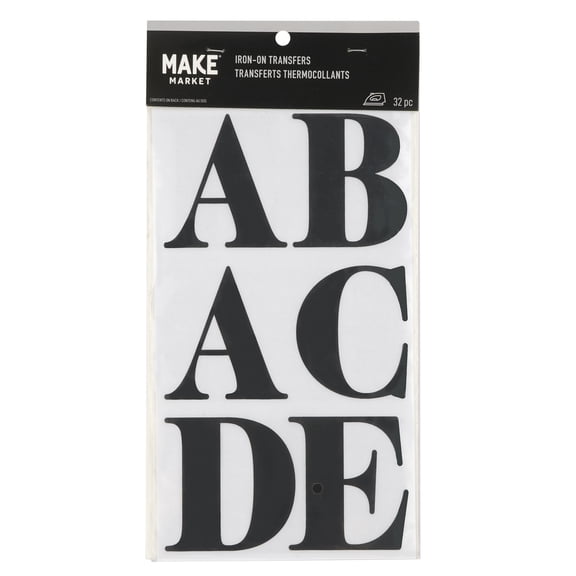 3" Black Alphabet Iron-On Transfers by Make Market – Plastic Letters for DIY Apparel & Accessories - 6 Pack