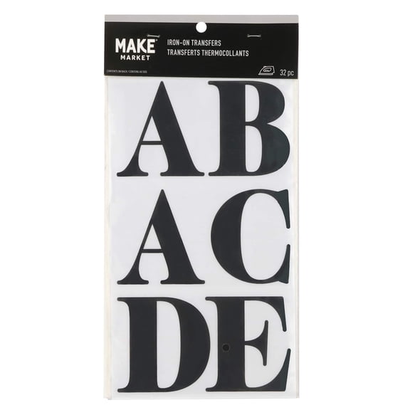 3" Black Alphabet Iron-On Transfers by Make Market â€“ Plastic Letters for DIY Apparel & Accessories - 6 Pack