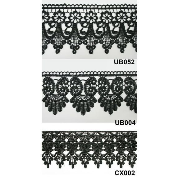 3" Black Embroidered Venice Lace Trim Floral Guipure Trimming Supplies By Yard