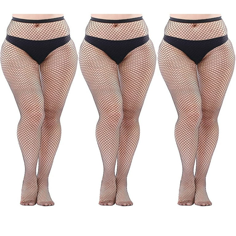 3 Black Fishnet Tights Plus Size Net Pantyhose Women Sexy Cross Mesh  Stockings 
