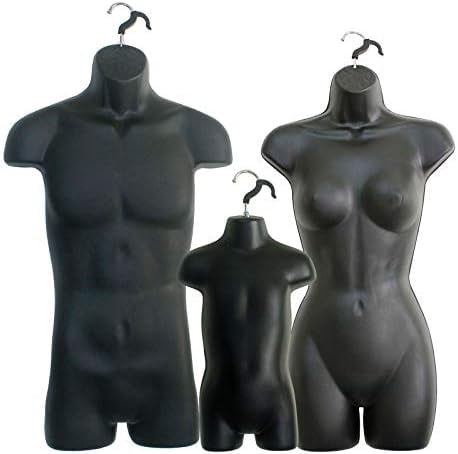 Set Of 4 Black Mannequin Torsos - Male, Female, Child, Toddler With Hanging Hooks, S-M Size - View #13