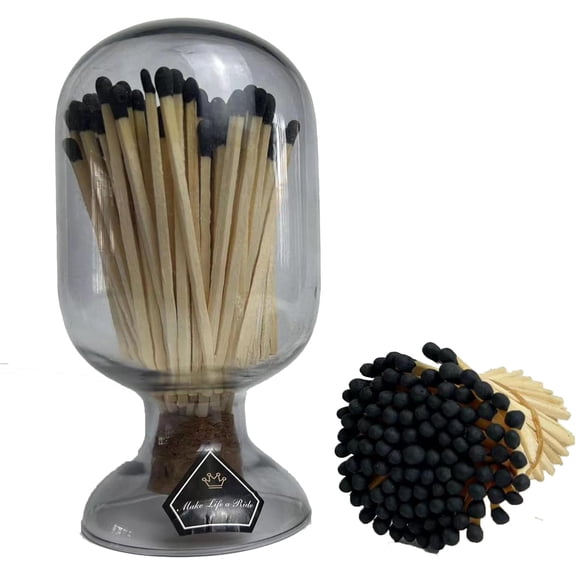 3'' Black Matches Included (100 Pcs), Match Cloche with Striker, Safety Matches for Candles, Match Holder with Candle Matches, 3'' Long Color Matches for Fireplace BBQ Grill