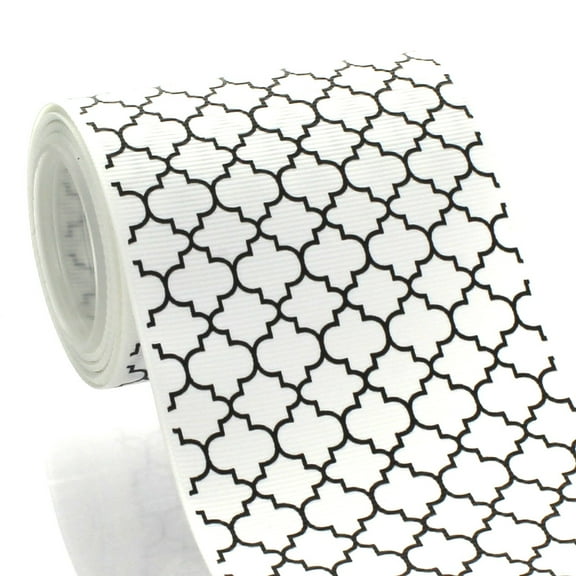 3" Black Quatrefoil Grosgrain Ribbon 5 Yard