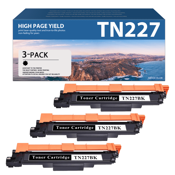 3 Black TN227 / TN227BK Toner Cartridge Replacement for Brother MFC-L3770CDW L3710CW L3750CDW L3730CDW HL-3210CW 3230CDW 3270CDW 3290CDW DCP-L3510CDW L3550CDW Printer