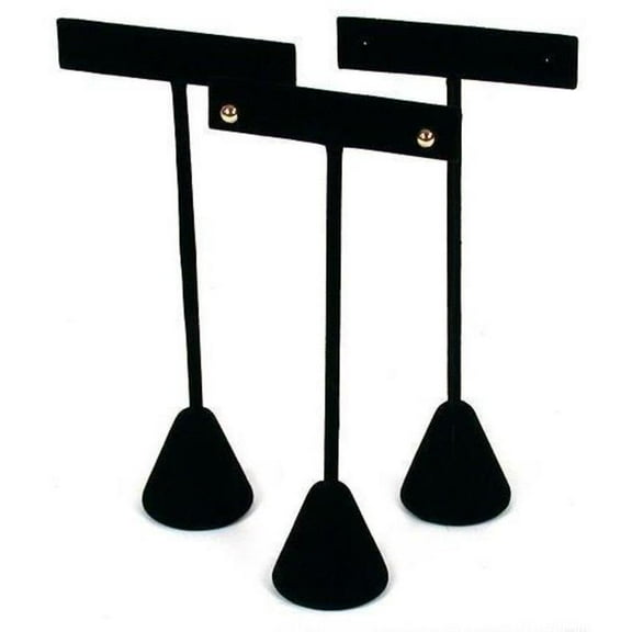 3 Black Velvet Earring T Stand Showcase Displays 5.75"