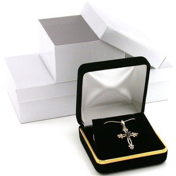 3 Black Velvet Necklace Pendant Gift Boxes With Brass Trim