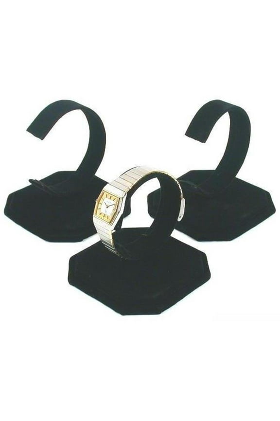 3 Black Velvet Watch Jewelry Bracelet Display Stands