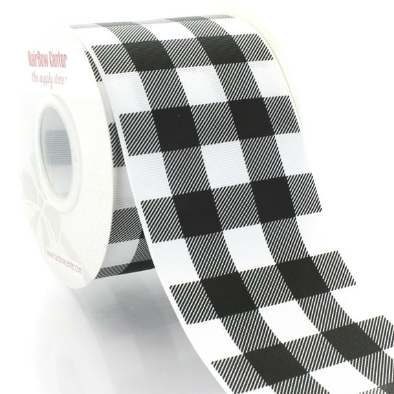 3" Black/White Buffalo Plaid Grosgrain Ribbon - 25 Yard
