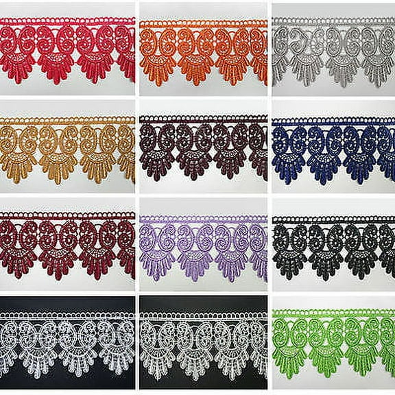 3" Black White Ivory Burgundy Blue 12 Colors Venice Lace Trim Guipure By Yardage