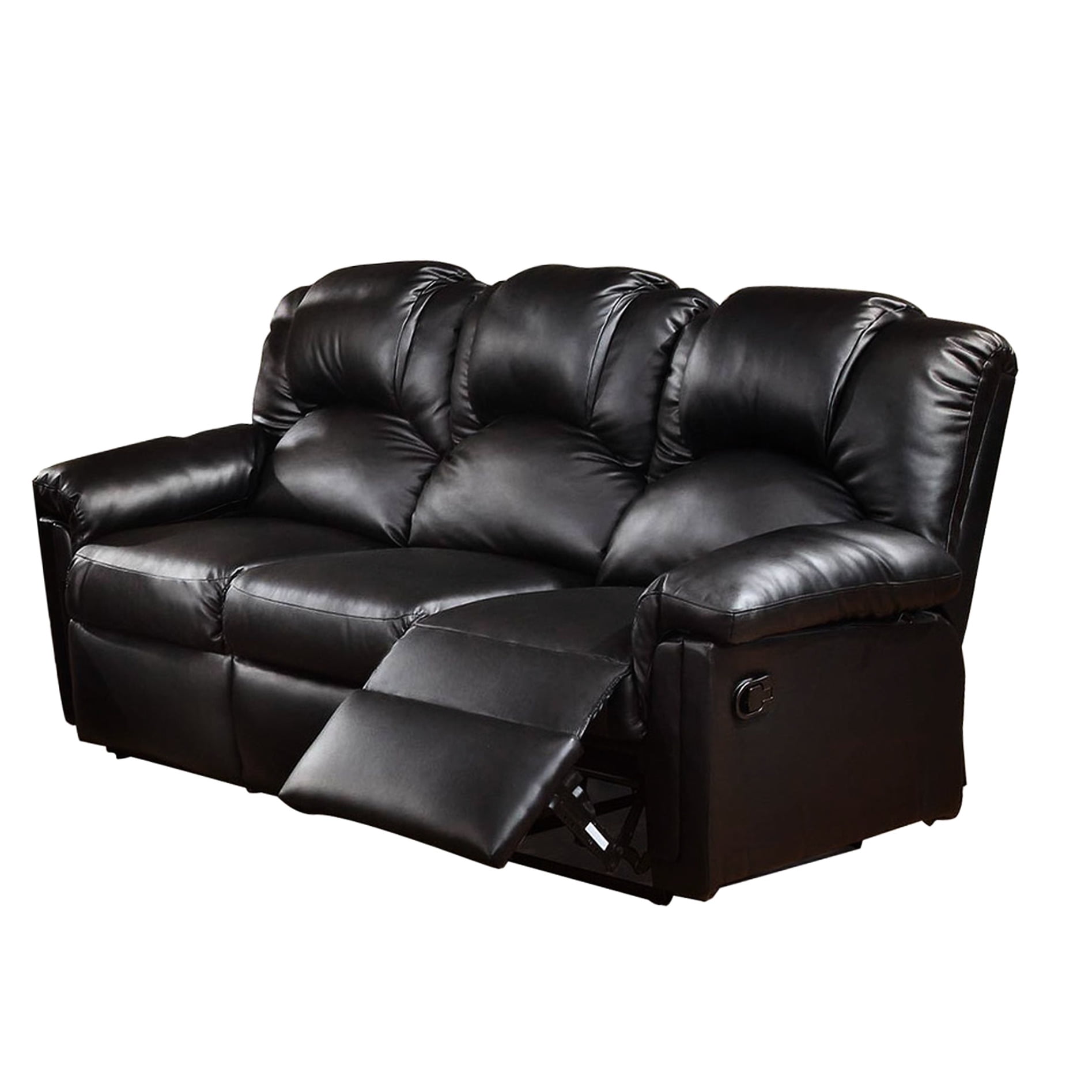 3 Bonded Leather Reclining In Black With Arm Padding Couch And Memory ...