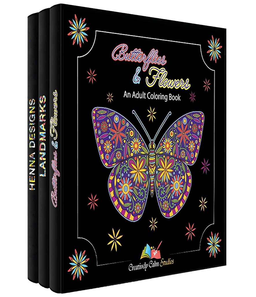 Coloring Books for Adults - Butterflies & Flowers, Henna Designs