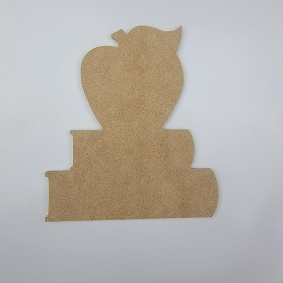 3" Books Stacked with Apple, Unfinished MDF Art Shape by Wooden Craft Cutouts, 1-8 Thickness