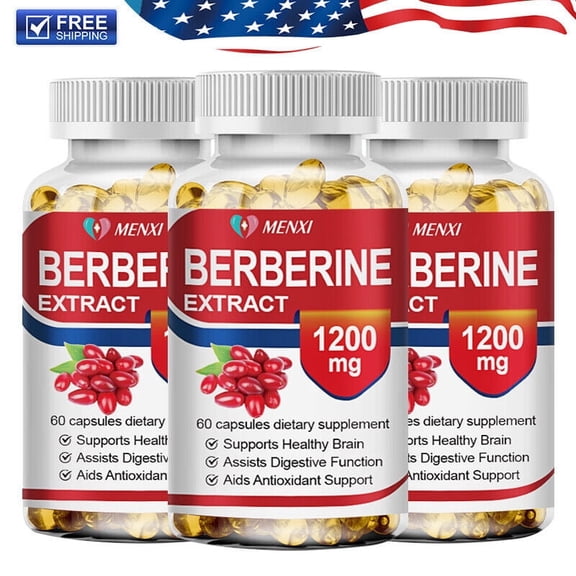 (3 Bottle)MENXI Berberine Extract Capsules,High Potency Berberine HCl Extract Supplement, Concentrated Berberine 1200mg Supplements, -Gluten Free & Non-GMO