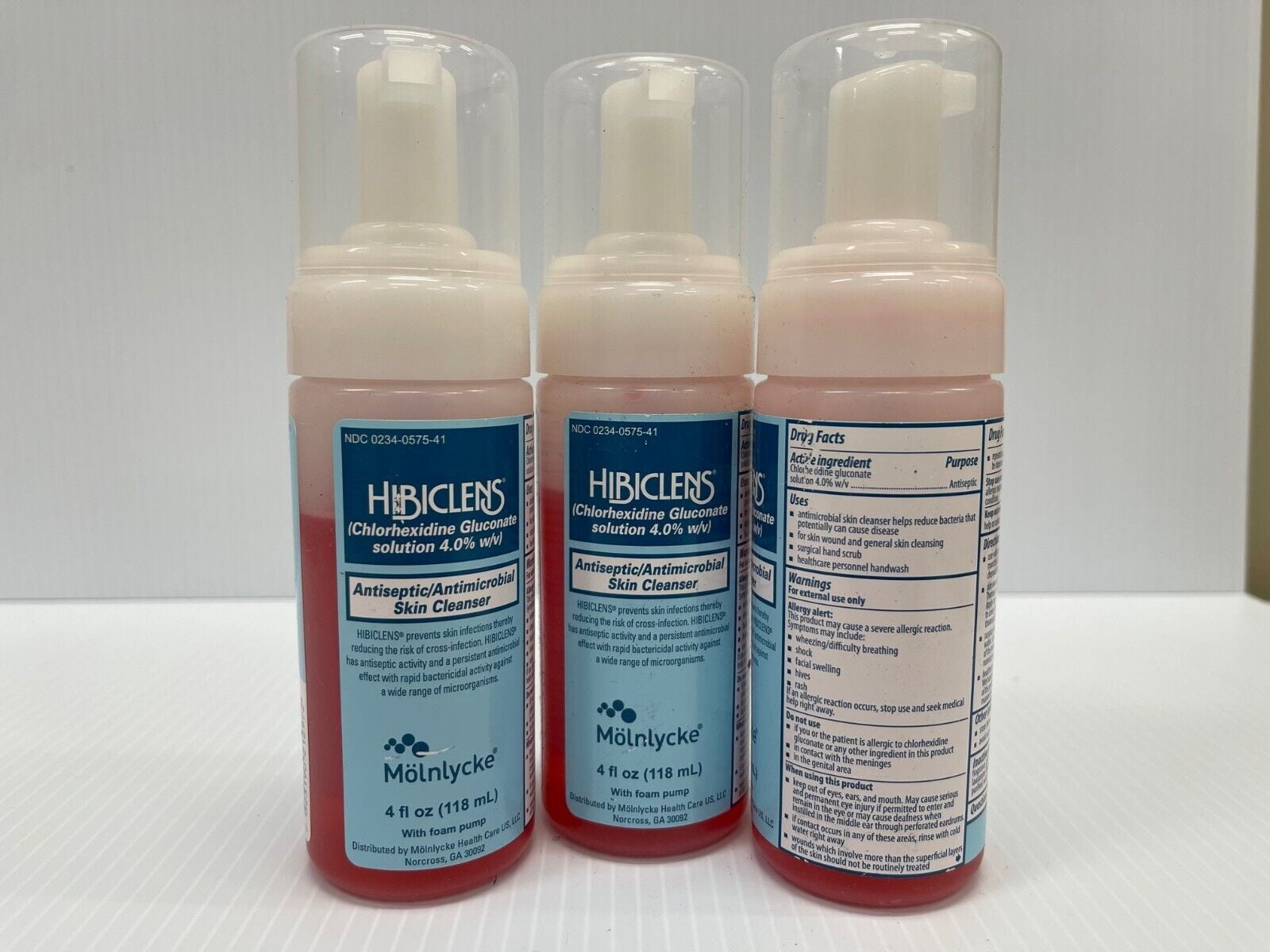 3 Bottles Hibiclens Antiseptic Antimicrobial Skin Cleanser 4oz Foam Pump