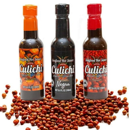 (3 Bottles) Salsa Culichi Habanera, Negra, Red Chiltepin Chile, Mix