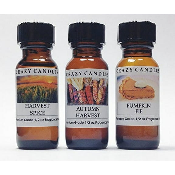 3 Bottles Set, 1 Harvest Spice, 1 Autumn Harvest, 1 Pumpkin Pie 1/2 Fl Oz Each 15ml Premium Grade Scented Fragrance Oils By Cr