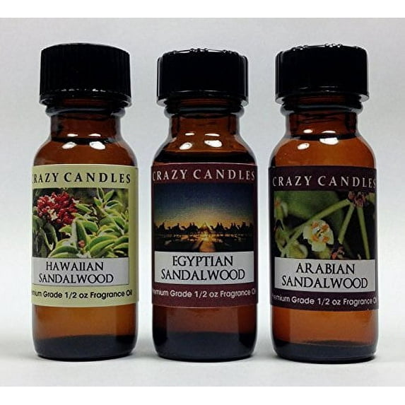 3 Bottles Set, 1 Hawaiian Sandalwood, 1 Egyptian Sandalwood, 1 Arabian Sandalwood 1/2 Fl Oz Each 15ml Premium Grade Scented Fr