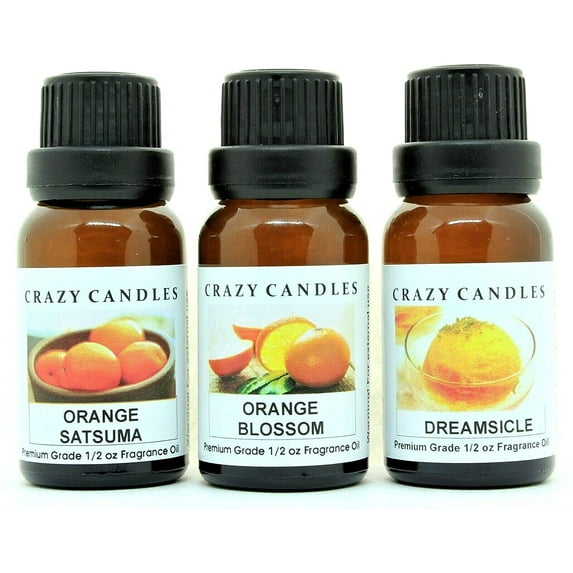 3 Bottles Set, 1 Orange Satsuma, 1 Orange Blossom, 1 Dreamsicle 1/2 fl oz Each (15ml) Premium Grade Scented Fragrance Oils by Crazy Candles