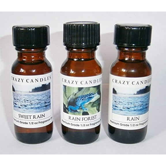 3 Bottles Set, 1 Sweet Rain, 1 Rain, 1 Rain Forest 1/2 Fl Oz Each 15ml Premium Grade Scented Fragrance Oils By Crazy Candles