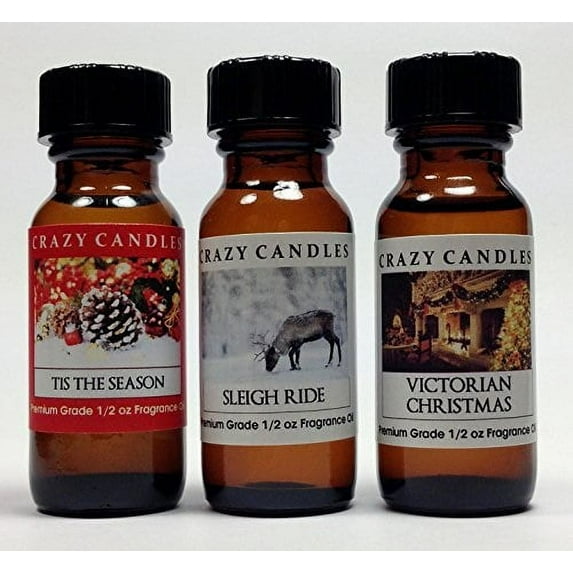 3 Bottles Set, 1 Tis the Season, 1 Sleigh Ride, 1 Victorian Christmas 1/2 Fl Oz Each 15ml Premium Grade Scented Fragrance Oils
