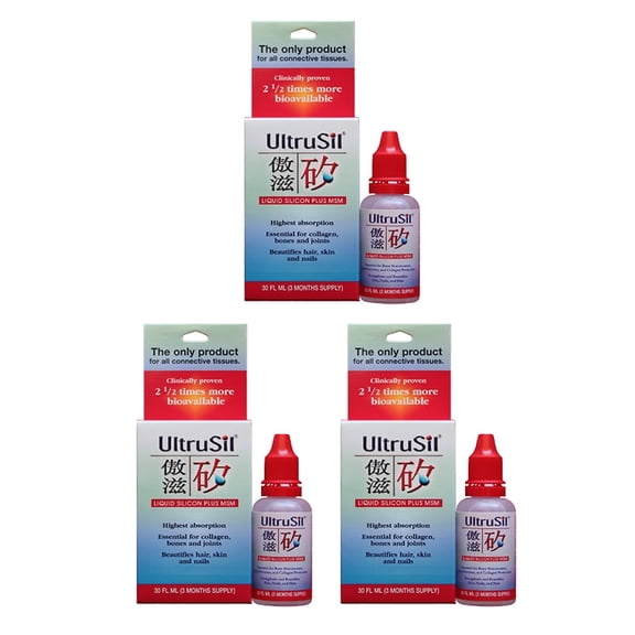 3 Bottles UltruSil 30ml Liquid Silicon Plus MSM | Auspicious Group Inc UltraSil | By Ultru |