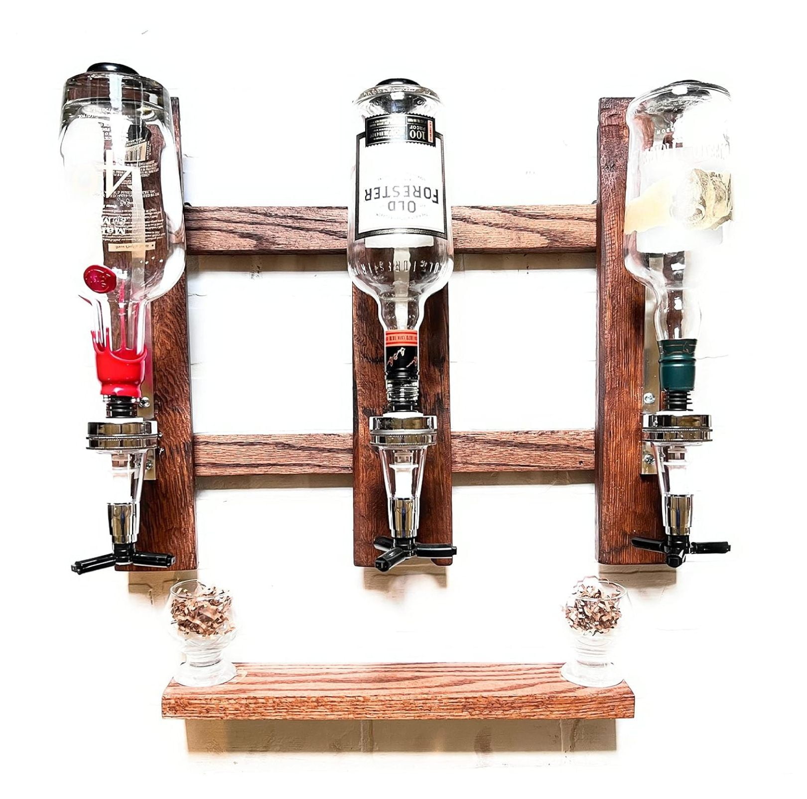 3 Bottles Wall Mounted Liquor Dispenser, Drink Beverage Alcohol Wine Dispenser Bottle Wood Wall
