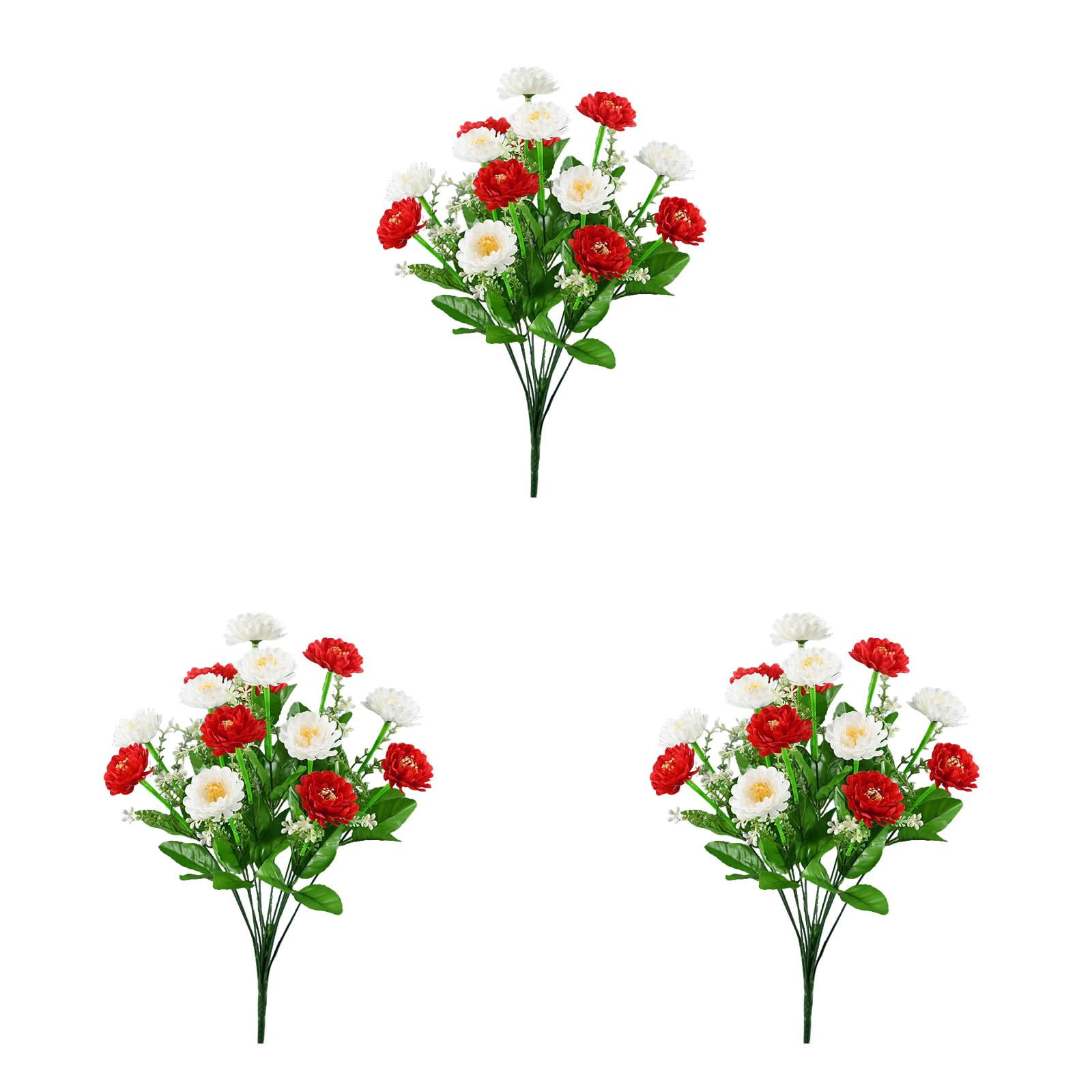 3 Bouquets Artificial Cemetery Flowers for Graves - Realistic Memorial Day Wildflower Bouquet, UV Resistant Silk Floral Arrangements for Headstones, Tombstones, Outdoor Grave Decorations
