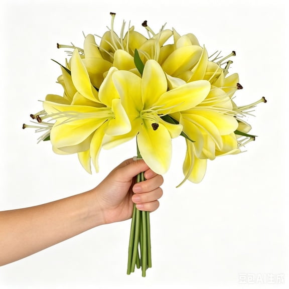 3 Bouquets Artificial Lily Flowers 18PCS Fake Silk Flowers Tiger Lily Faux Flowers for Floral Arrangement Wedding Party Decor Home Easter Mother's Day Decor(Yellow)