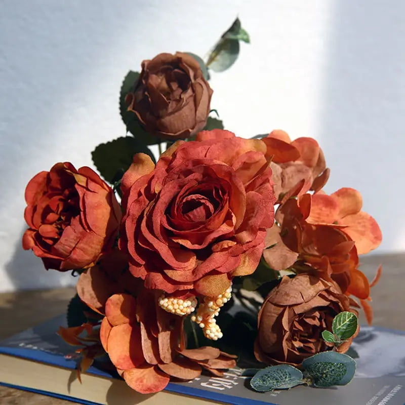 3 Bouquets of Fake Rose Artificial Flowers Long Stem Red Roses