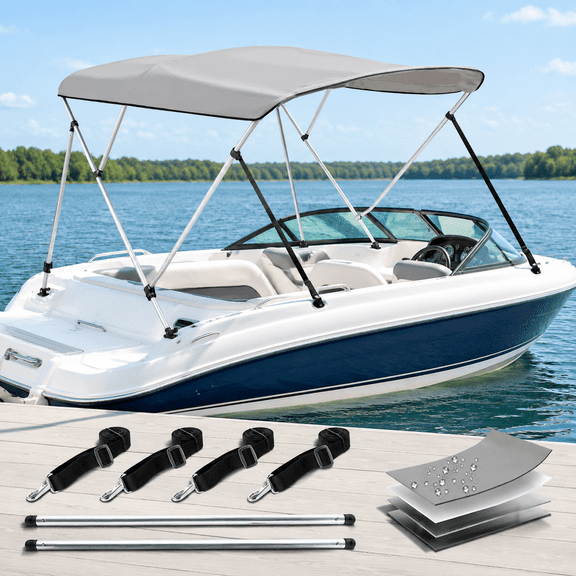 3 Bow 6'L x 46"H x 67-72"W Grey Boat Bimini Top with Aluminum Frame