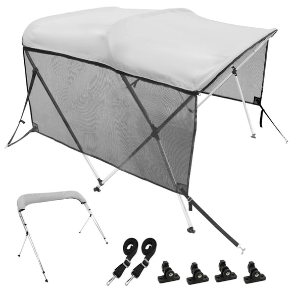 3 Bow Bimini Top Boat Cover 6'L46"H 67-72"W, 600D Polyester Canopy Aluminum Frame with Mesh Sidewalls & Storage Bag, Light Grey