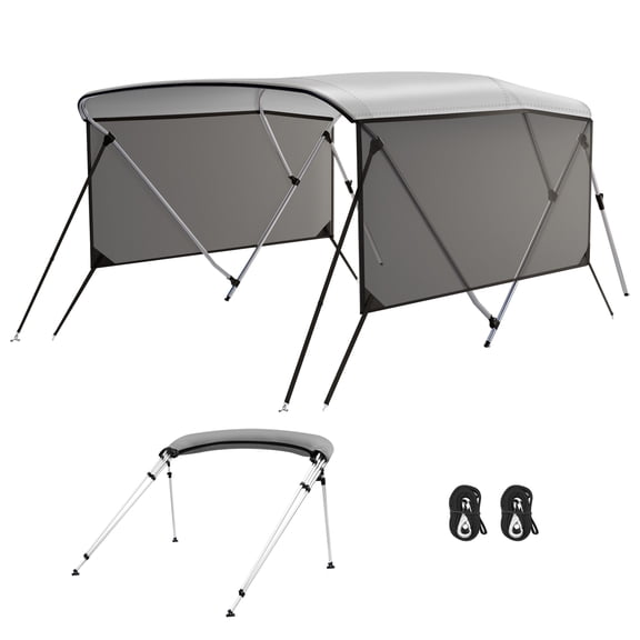 3 Bow Bimini Top for Boats, Marine Grade Canvas Cover with 2 Adjustable Rear Support Poles, Removable Mesh Sidewalls, 2 Straps & Zippered Storage Boot, 6'L*46"H*79"-84"W