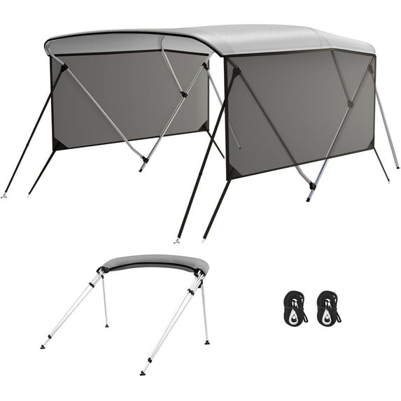 3 Bow Bimini Top Cover,Heavy Duty Canvas Sun Shade with Mesh Sidewalls,Includes Mounting Hardwares,Aluminum Frame& Adjustable Support Poles,Waterproof Sun Protection & Easy Installation